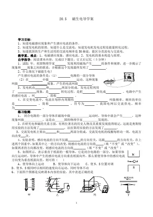 人教版九年级物理全一册 20.5  磁生电导学案