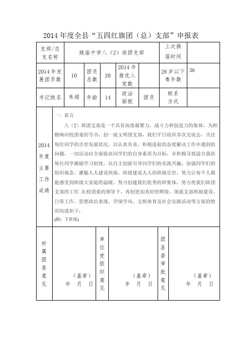 优秀团支部申请表