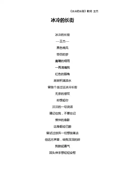 《冰冷的长街》歌词 王杰