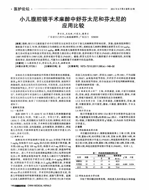 小儿腹腔镜手术麻醉中舒芬太尼和芬太尼的应用比较