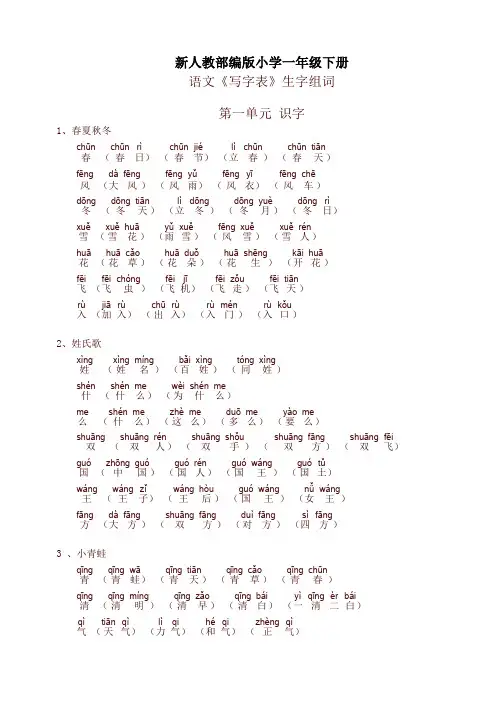 【最新】部编版小学一年级语文下册生字词(拼音版)
