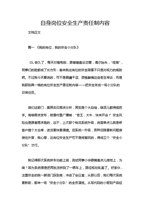 自身岗位安全生产责任制内容