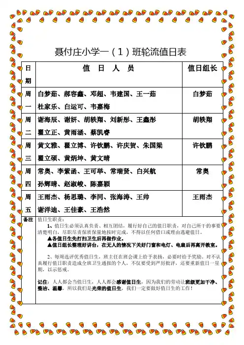 小学生值日表1.1