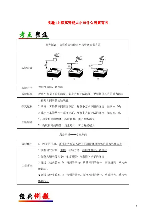 中考物理必考实验精解精练专题实验19探究势能大小与什么因素有关含解析