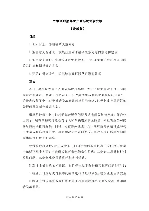 外墙磁砖脱落业主意见统计表公示