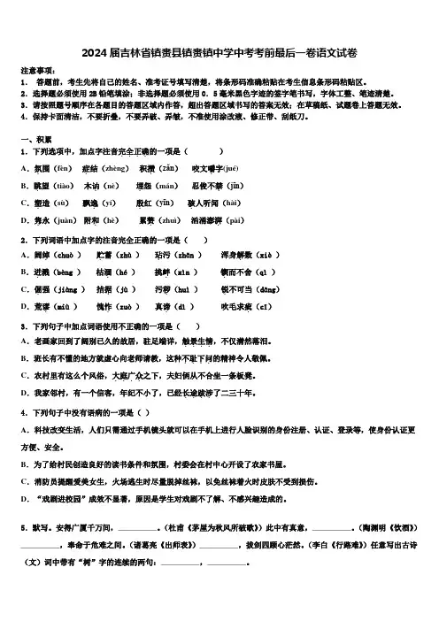 2024届吉林省镇赉县镇赉镇中学中考考前最后一卷语文试卷含解析