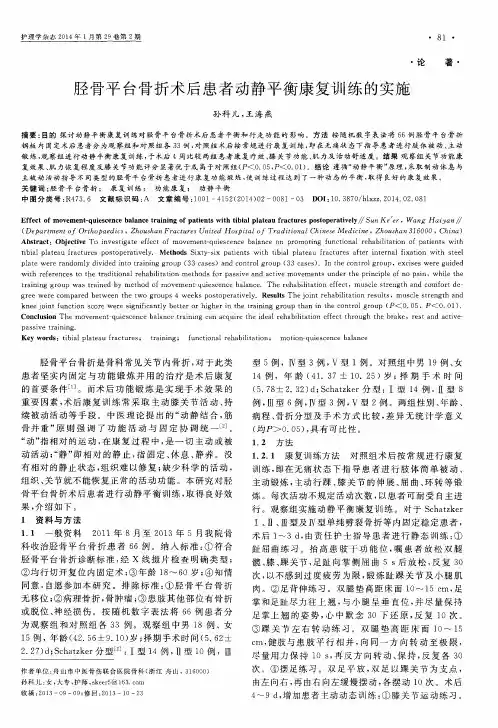 胫骨平台骨折术后患者动静平衡康复训练的实施