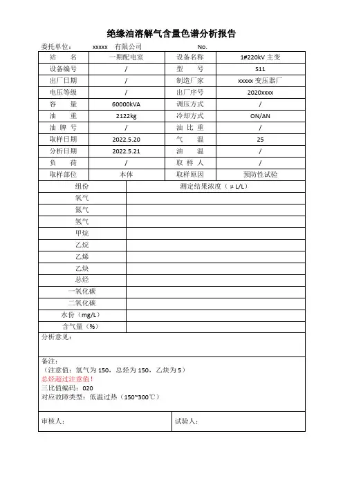 220kv变压器油试验报告