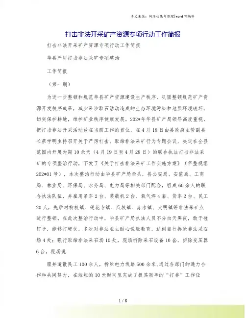 打击非法开采矿产资源专项行动工作简报