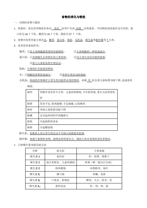 科学：7.1《食物的消化和吸收》同步练习(华师版八年级上)