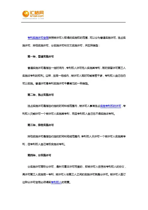 专利权实施许可合同有哪些类型