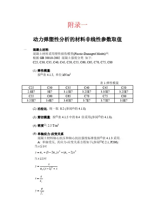 混凝土本构数据