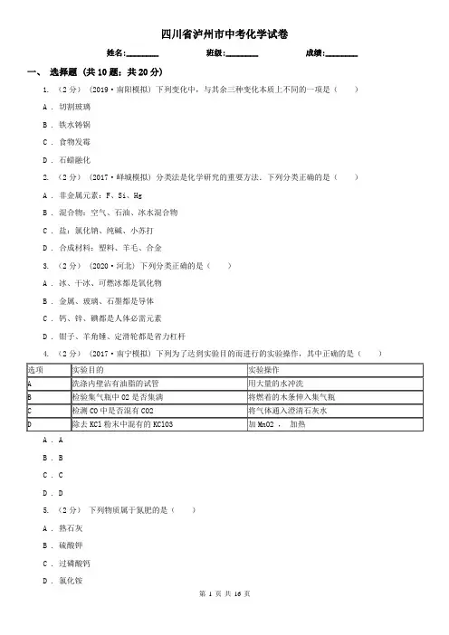 四川省泸州市中考化学试卷