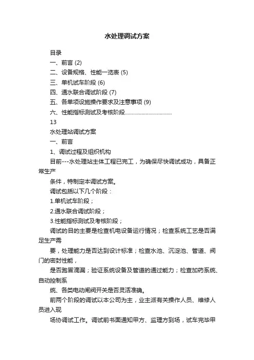 水处理调试方案