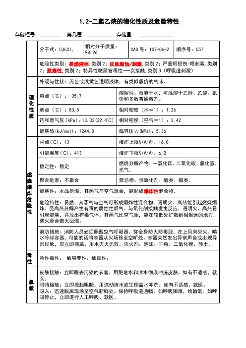 1-2-二氯乙烷的物化性质及危险特性