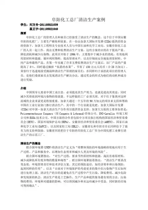 清洁生产案例分析-刘方舟、聂正宇