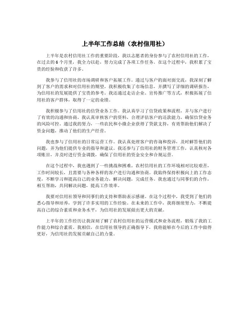 上半年工作总结(农村信用社)