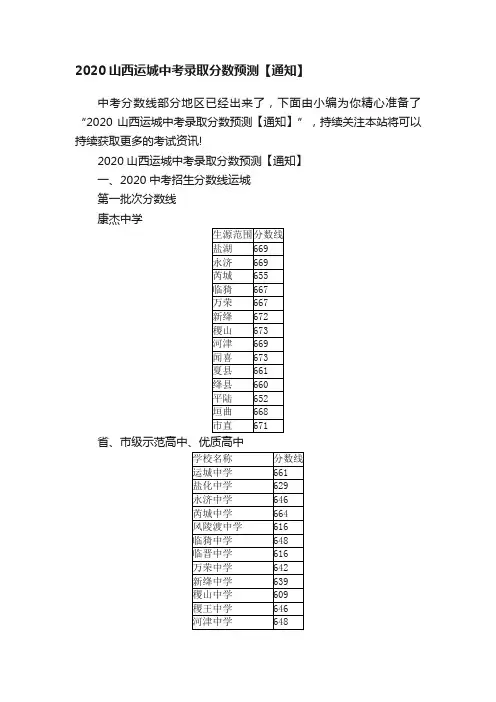 2020山西运城中考录取分数预测【通知】
