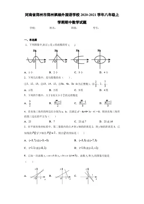 河南省郑州市郑州枫杨外国语学校2020-2021学年八年级上学期期中数学试题