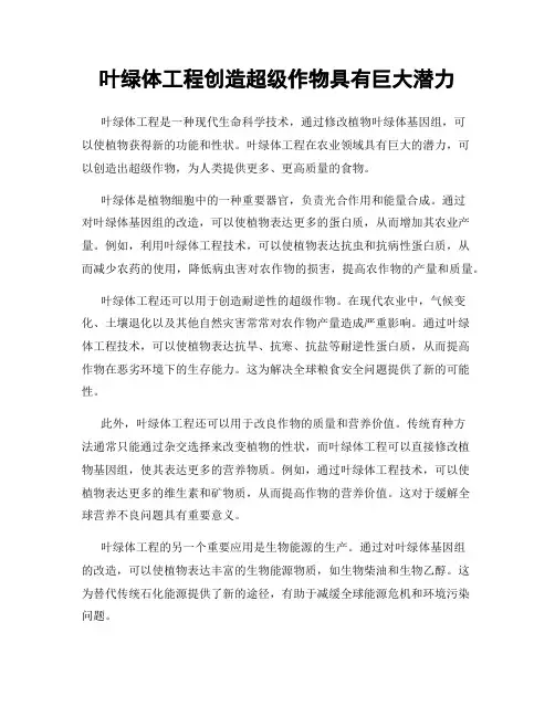 叶绿体工程创造超级作物具有巨大潜力