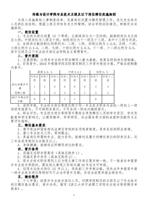 传媒与设计学院专业技术五级及以下岗位聘任实施细则