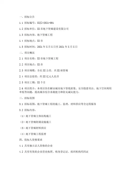 地下管廊招标文件