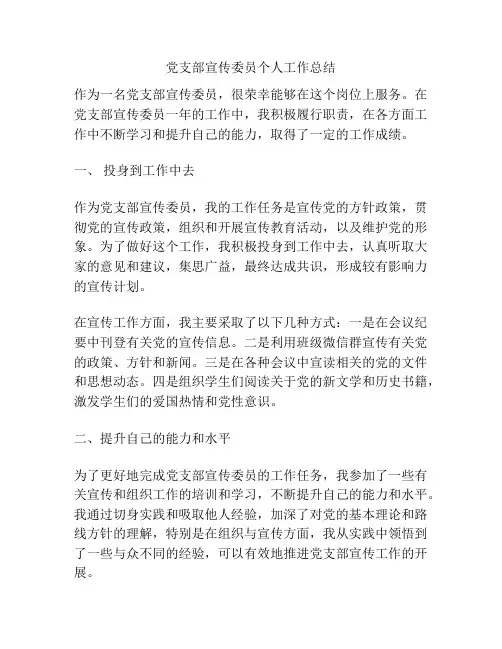 党支部宣传委员个人工作总结