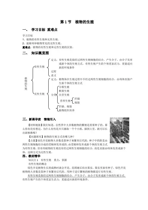 人教版-生物-八年级下册第一节 植物的生殖 导学案