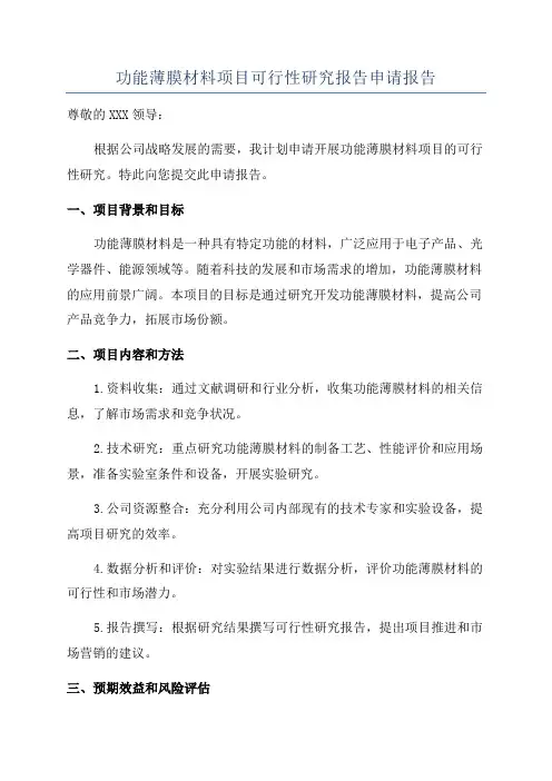 功能薄膜材料项目可行性研究报告申请报告