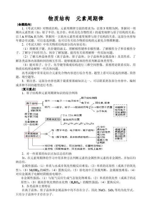 高考二轮专题复习：物质结构元素周期律