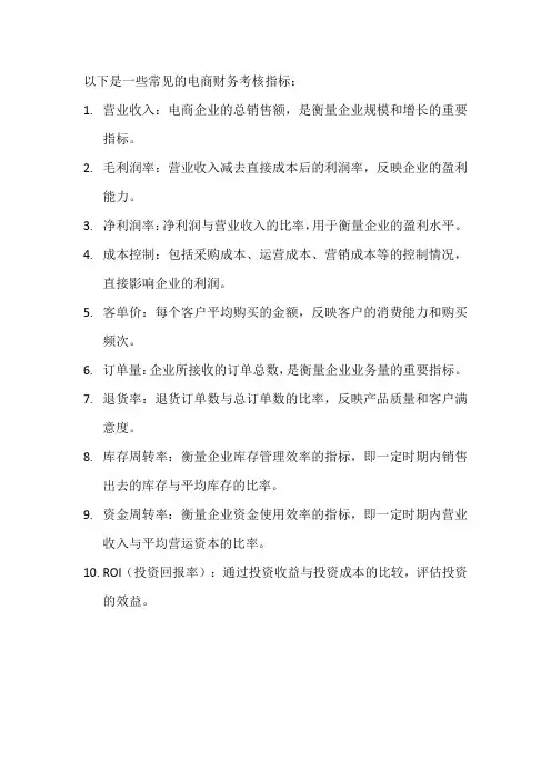 电商财务考核指标