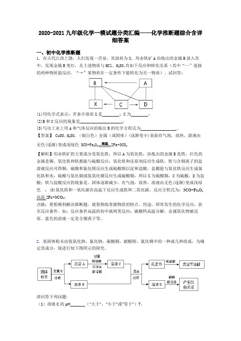 2020-2021九年级化学一模试题分类汇编——化学推断题综合含详细答案