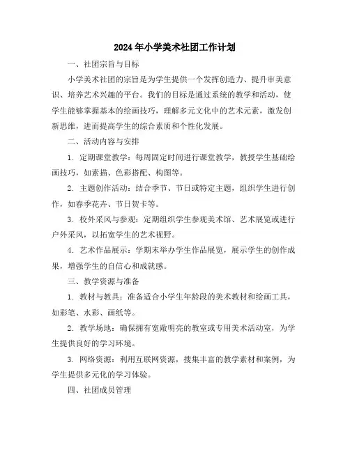 2024年小学美术社团工作计划