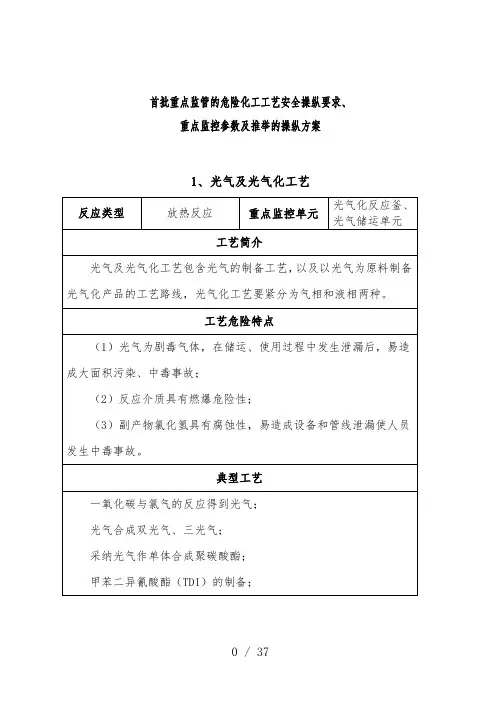 首批重点监管的危险化工工艺安全控制要求培训文件
