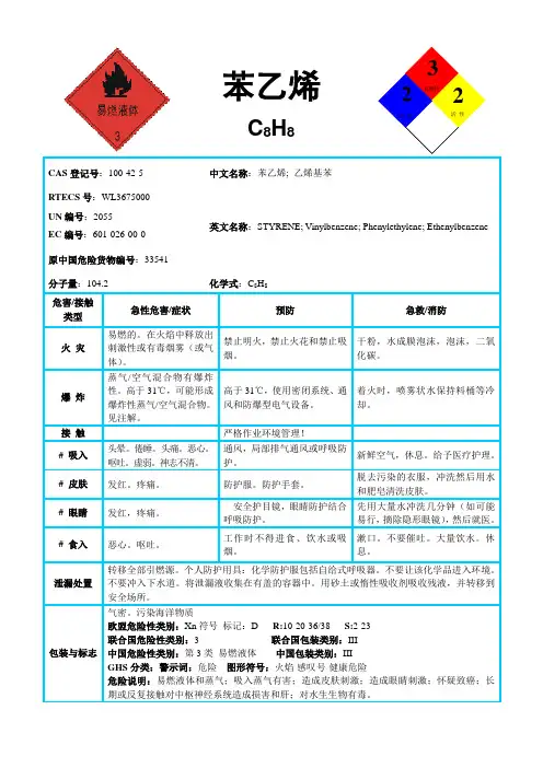 国际化学品安全卡-苯乙烯
