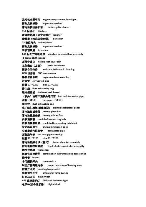 汽车零部件术语 中英文