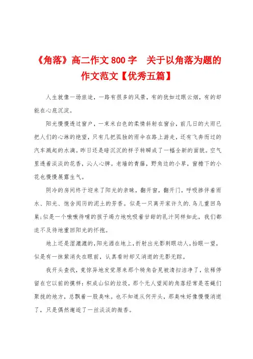 《角落》高二作文800字  关于以角落为题的作文范文【优秀五篇】