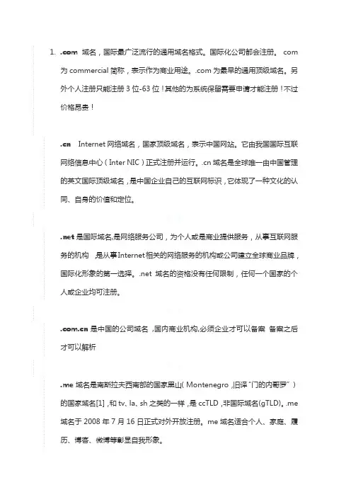 各种网络域名