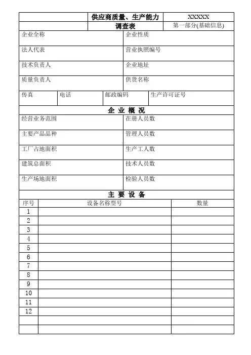 供应商质量能力调查表