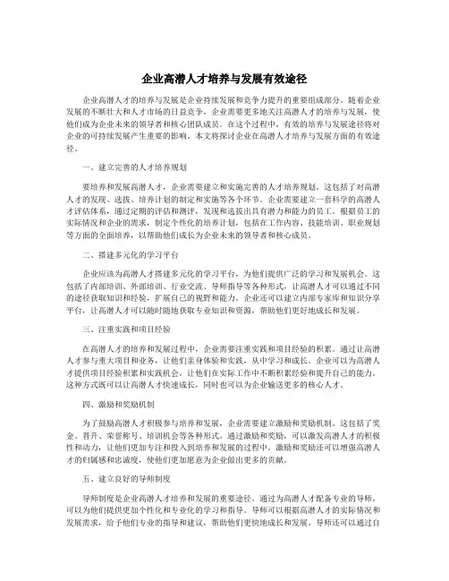 企业高潜人才培养与发展有效途径