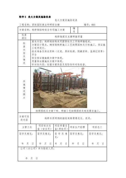 危大方案实施验收表(钢栈桥结构)