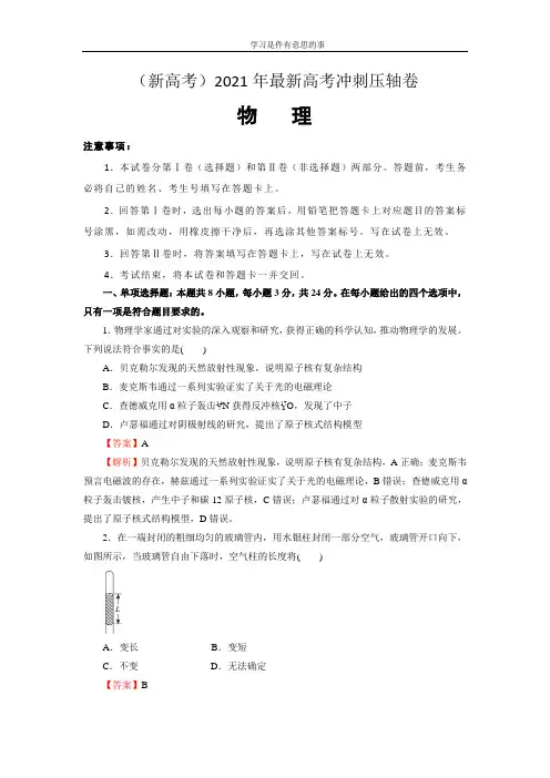 (新高考)2021年最新高考冲刺压轴卷 物理(含答案)