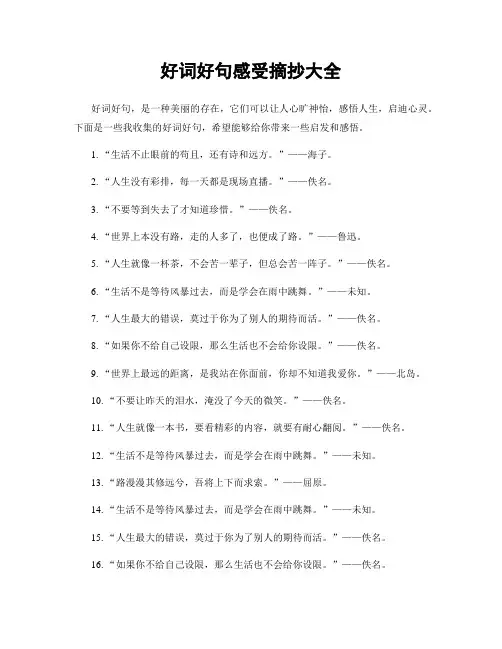 好词好句感受摘抄大全