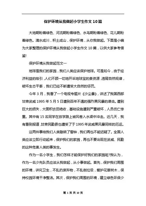 保护环境从我做起小学生作文10篇