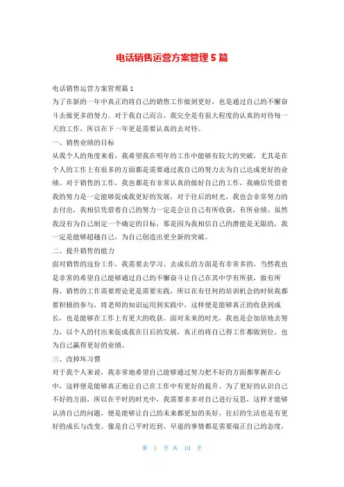 电话销售运营方案管理5篇