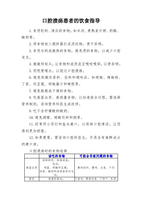 健康科普知识-口腔溃疡患者的饮食指导