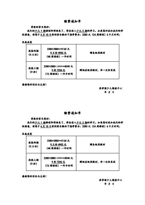 缴费通知单(样板)-加盟校区