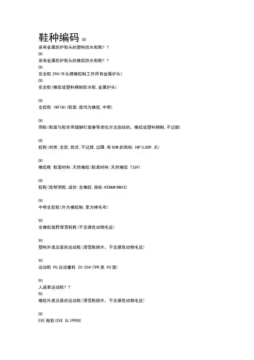 鞋类海关编码大全