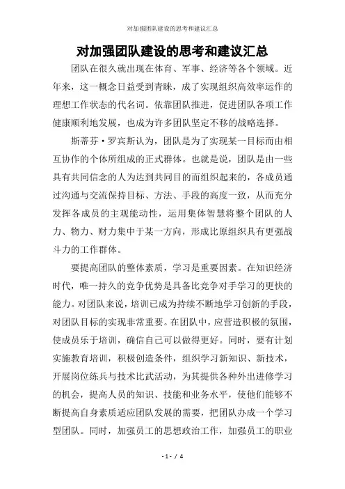 对加强团队建设的思考和建议汇总