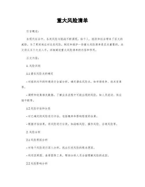 重大风险清单